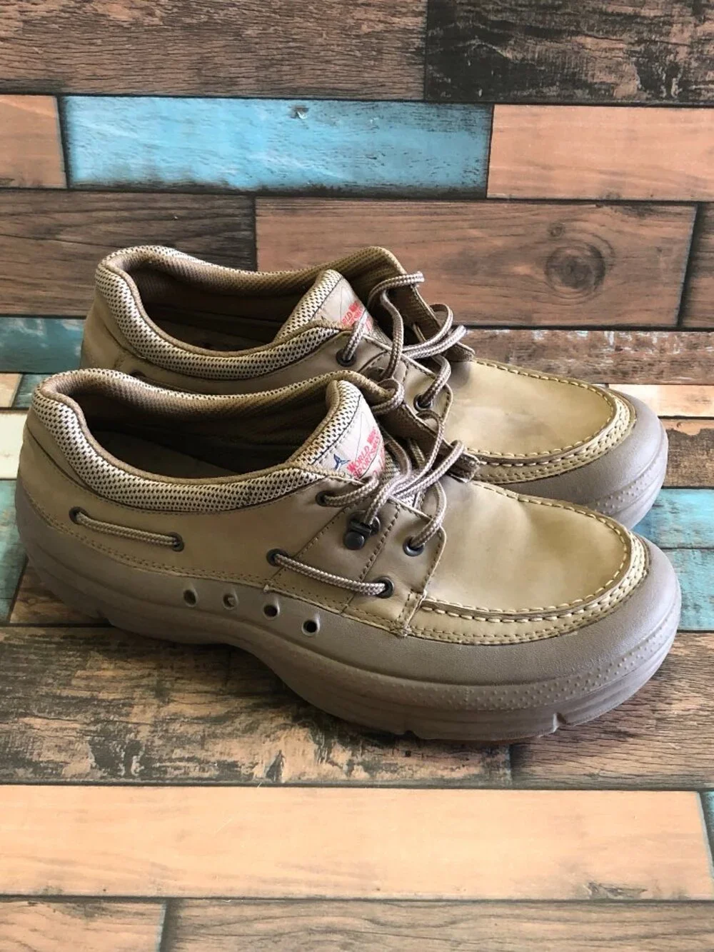World Wide Sportman HydroLite Boat Fishing Shoes Men's Size 12 Leather Upper Tan